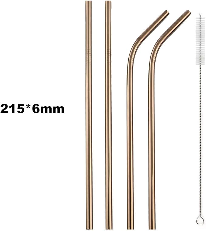 JASHII 2 Set Reusable Portable Metal Straws Stainless Steel Eco-friendly Drinking Straw with Travel Cloth Bag (4 Bent 4 Straight 2 Brush),Rose