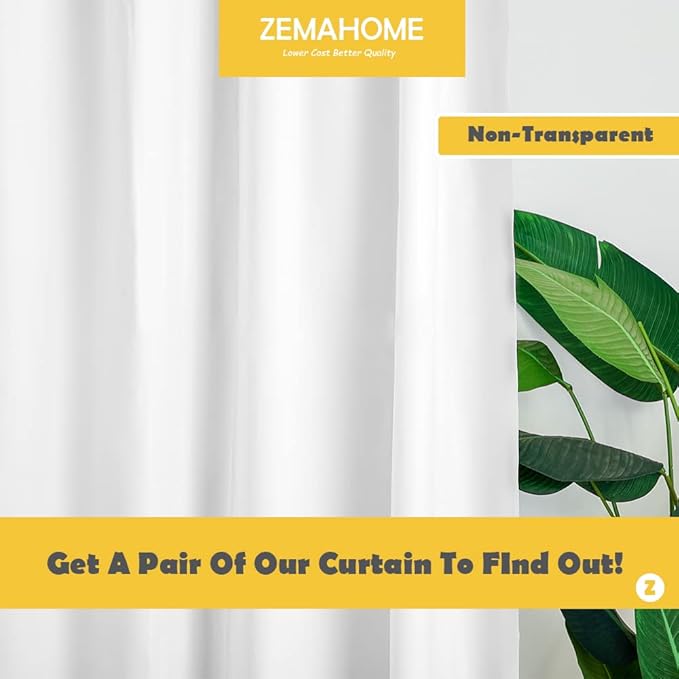 ZEMAHOME White Plastic Shower Curtain Liner, 72x72 Inch Thin Lightweight Plastic Bathroom Shower Showroom Inner Curtain with Rustproof Metal Grommet Holes and Weighted Magnets
