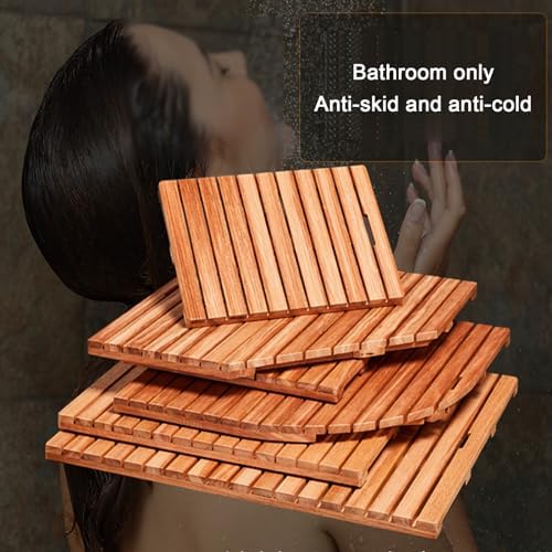 Non-Slip Wood Bath Mat,Natural Bamboo Bath Mat Wooden Duckboard Mat for Bathroom Shower Kitchen Water Resistant and Anti Slip Rectangular Solid Wood Floor Mat (110x30cm)