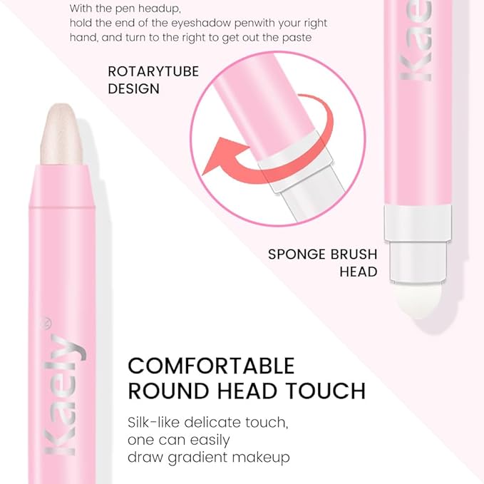 evpct 1Pcs Pearl Nude Pink Shimmer Cream Eye Shadow Brightener Stick for Eyes Waterproof Pigmented, Double Ended Cream Eyeshadow Stick Pencil Pen with Applicator, Eye Shadow Palette Highlighter Makeup