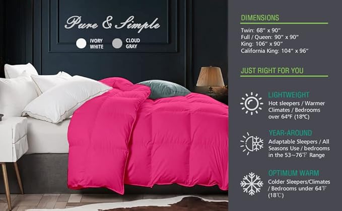 Eco Friendly Comforter King Size Comforter, Soft Hot Pink Comforter, Down Alternative Comforter King Size Cooling Bed Comforter, Fluffy Hot Pink Home Bedding King/Cal-King - 92"x102"