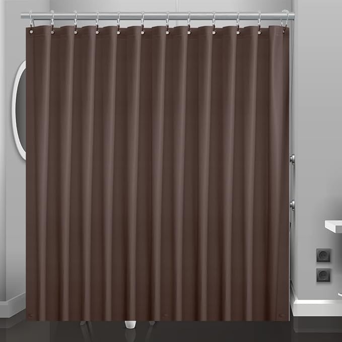 Chocolate Plastic Shower Curtain Or Liner, 72x72 Inch Lightweight Brown Plastic Bathroom Shower Showroom Inner Curtain with Rustproof Metal Grommet Holes and Weighted Magnets