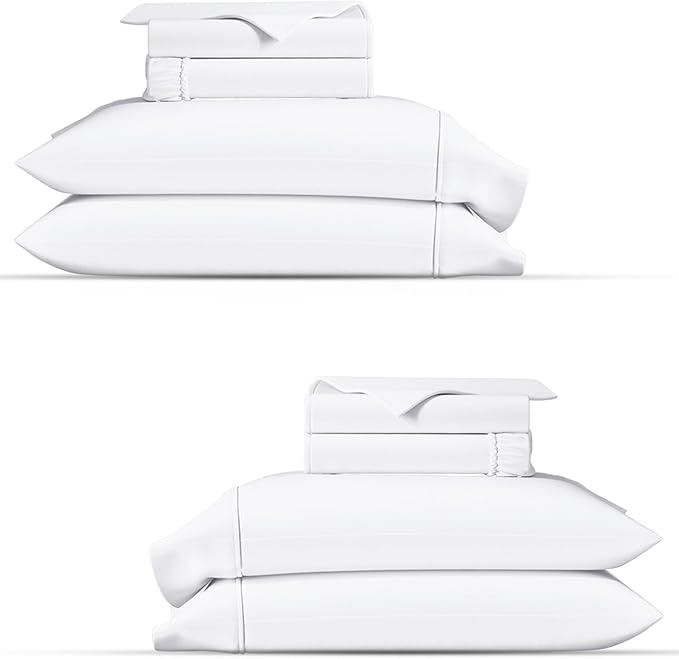 TEXAS LINEN CO. 100% Organic Cotton Percale Sheets Twin XL Size Pack or 2 - Soft & Crisp Organic Cotton Sheets Twin XL Size (6 PC, White), Dorm Room Percale Weave Bed Sheet Set, GOTS Certified