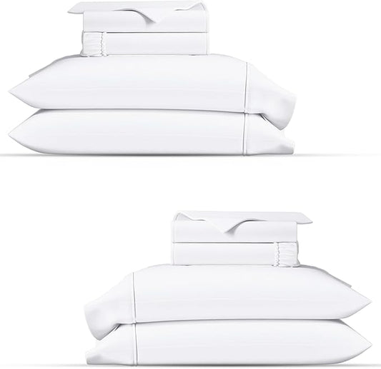 TEXAS LINEN CO. 100% Organic Cotton Percale Sheets Twin XL Size Pack or 2 - Soft & Crisp Organic Cotton Sheets Twin XL Size (6 PC, White), Dorm Room Percale Weave Bed Sheet Set, GOTS Certified