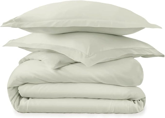 100% Organic Cotton Duvet Cover King Size - Naturally Soft Lightweight & Cooling Duvet Cover Set with Decorative Shams - Premium GOTS Certified 300 Thread Count Sateen Weave (Pastel Green, King)