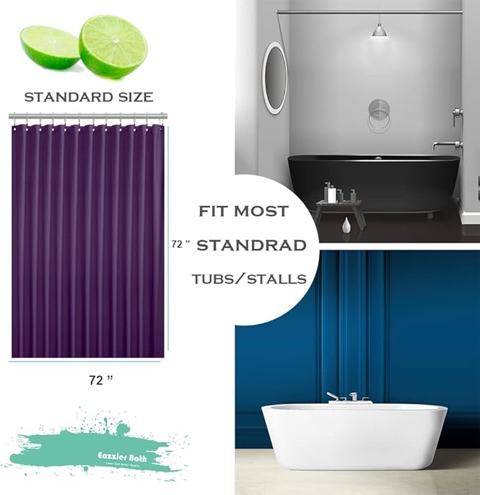 Purple Plastic Shower Curtain Or Liner, 72x72 Inch Lightweight Purple Cuctus Plastic Bathroom Shower Showroom Inner Curtain with Rustproof Metal Grommet Holes and Weighted Magnets