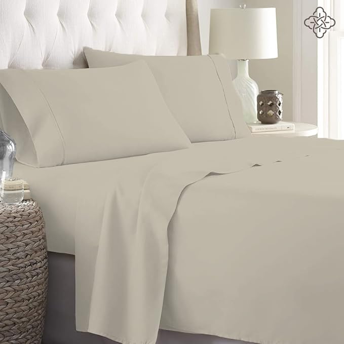 BIOWEAVES 100% Organic Cotton Sheets, 300 Thread Count 4-Piece GOTS Certified Bed Sheet Set Fits Mattress Upto 17" Deep Pocket, Soft & Silky Sateen Weave (California King, Sand)