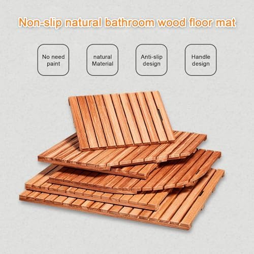 Teak Shower Mat Foldable Luxury Wooden Non-Slip Wood Bath Mat for Bathroom Bathtub Indoor Outdoor,Wooden Bath Mat Waterproof Bamboo Mat with Anti Slip Design Ideal for Shower Spa and Sauna R
