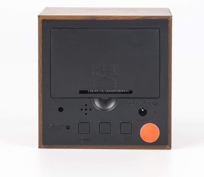 Wooden Alarm Clock - Mini Cube LED Digital Clock with Time/Date/Temperature Display, 3 Levels Brightness and Voice Control Great for Home Office Travel - AC10Brown_Red