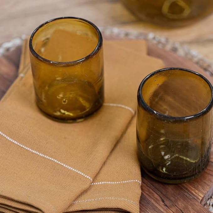 Solid Amber 9 oz Short Tumblers (set of 6), Recycled Glass, Lead-free, Toxin-Free (9oz Tumbler)