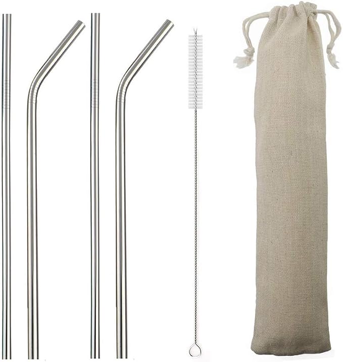 Metal Straws Stainless Steel Straws 8.5" Drinking Straws Reusable 4 Set - Ultra Long Muti Color-Cleaning Brush for 20/30 Oz for Trail Tumblers Yeti RTIC SIC Ozark (2 Straight|2 Bent|1 Brush）