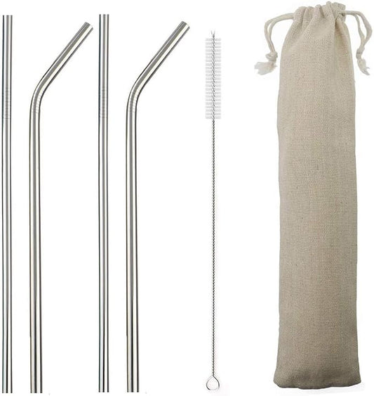 Metal Straws Stainless Steel Straws 8.5" Drinking Straws Reusable 4 Set - Ultra Long Muti Color-Cleaning Brush for 20/30 Oz for Trail Tumblers Yeti RTIC SIC Ozark (2 Straight|2 Bent|1 Brush）
