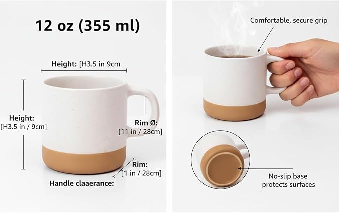Unboxme Givenne Ceramic Latte Coffee Mug Set, 12 oz (Set of 4) – Microwave & Dishwasher Safe, Large Handles, Modern Boho Neutral Colors