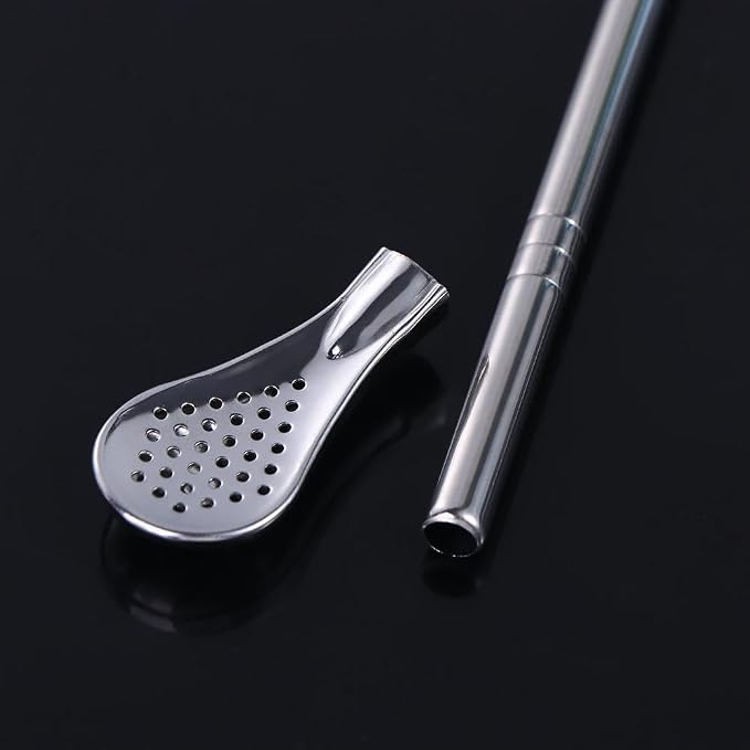 4PCS Reusable Stainless Steel Drinking Straws with Filter Spoon, Tea Drinking Straws Spoon Detachable Coffee Stirring Spoon, 7inch Long