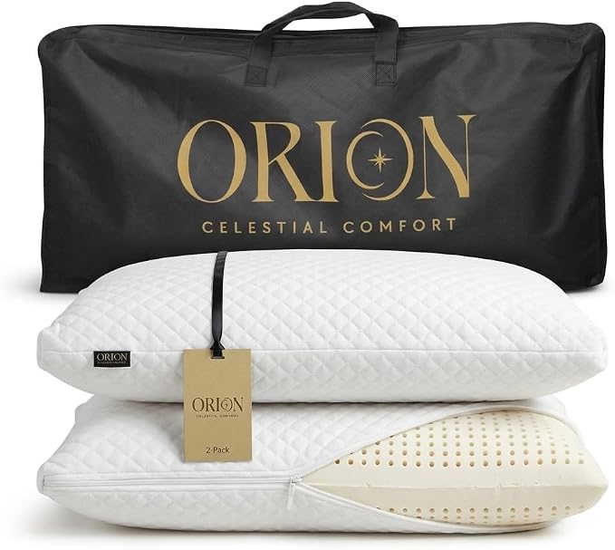 ORION Talalay Latex King Pillows 2 Pack - 100% Natural Latex Foam with L-Shaped Easy-Open Cover, Organic Cotton Protector & Lavender Aroma Bag - No Vacuum Packing – 31.50 x 15.7 x 6.9 in
