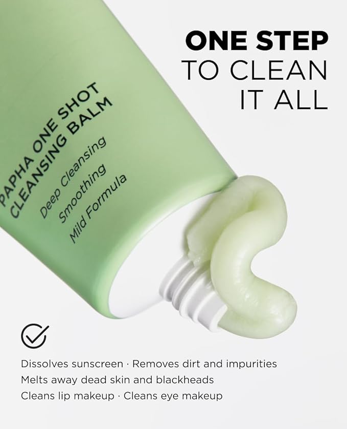 EITHER& PAPHA One Shot Cleansing Balm, Korean 2-in-1 Melting Makeup Remover & Gentle Oil-to-Milk Cleanser with Papaya Enzyme & PHA, Hydrating & Smoothing (2.70 fl. oz.)