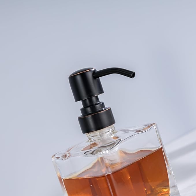Hand Soap Dispenser Square with Oil Rubbed Bronze Pump, 8.4 oz Liquid Clear Glass Soap Dispenser with Stainless Steel Pump for Dish Soap Bathroom Kitchen Vanity Countertop
