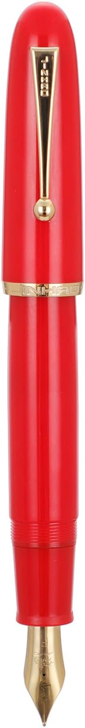 Jinhao 9019 DaDao Series Fountain Pen, Size 8 Fine Heartbeat Nib with Large Ink Converter, Bright Red Acrylic Design Smooth Writing Pen (Gold Trim)