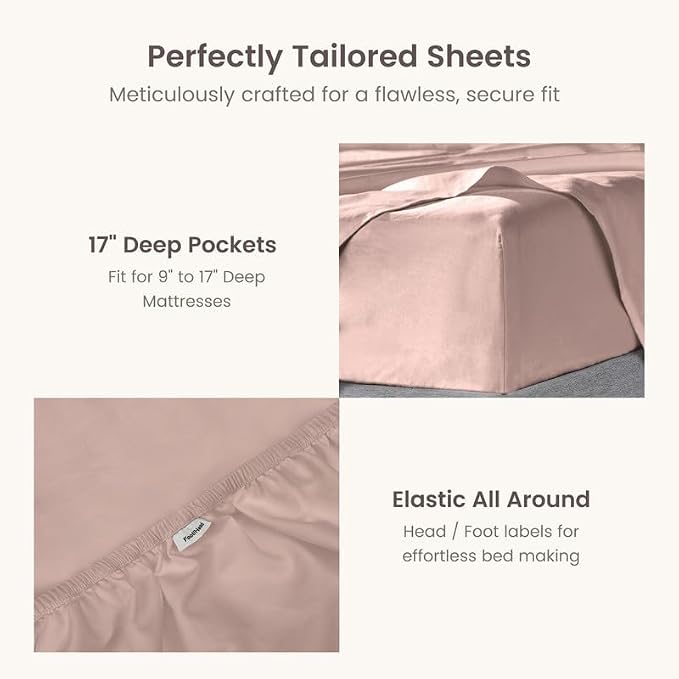 Bioweaves 100% Organic Cotton 1 Fitted Sheet Queen Size Only | 300 Thread Count Sateen Weave GOTS Certified with Deep Pocket - Dusty Rose