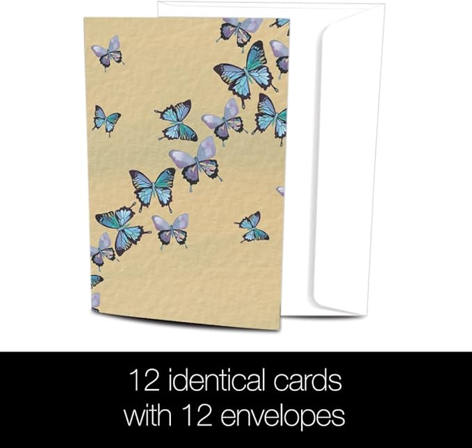 Tree-Free Greetings Blue Butterflies in Flight All Occasion Cards - 12 Recycled 4x6 Cards & White Envelopes, Thick Cardstock, Made in USA - Artfully Inspiring Nature