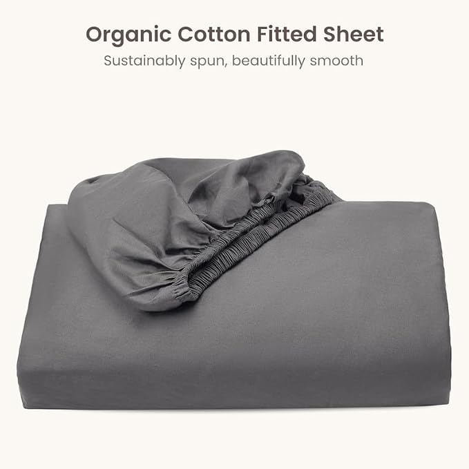 Bioweaves 100% Organic Cotton 1 Full Size Fitted Sheet Only | 300 Thread Count Sateen Weave GOTS Certified with Deep Pocket - Stone