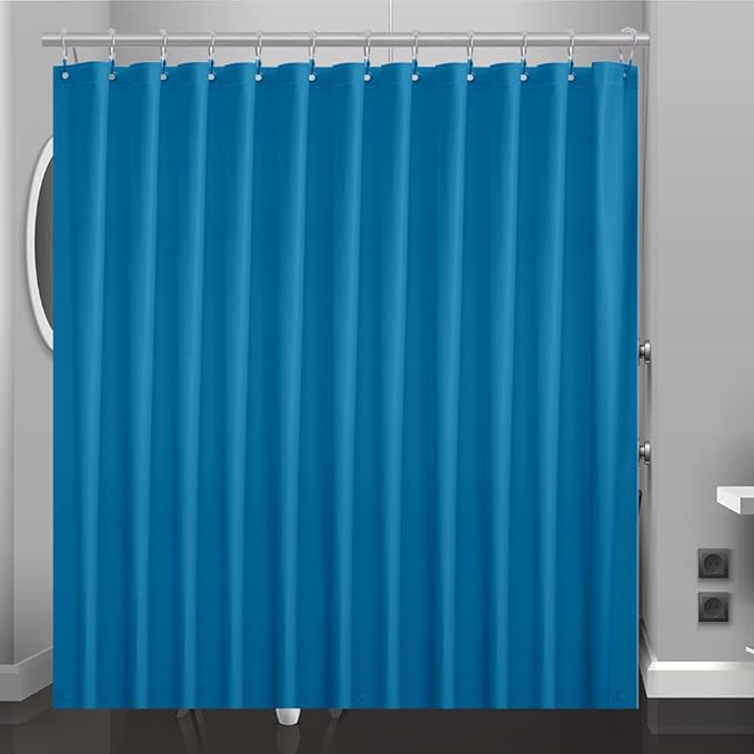Blue Plastic Shower Curtain Or Liner, 72x72 Inch Lightweight Blue Plastic Bathroom Shower Showroom Inner Curtain with Rustproof Metal Grommet Holes and Weighted Magnets