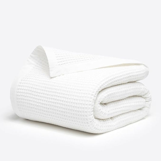 Salt Earth GOTS Certified 100% Organic Cotton Throw Blanket, 108" X 90" Waffle Blankets & Throws for Bed, Throw Blanket for Couch, Modern & Cozy Blanket, All Season, Comfy & Soft Blanket(Snow White)