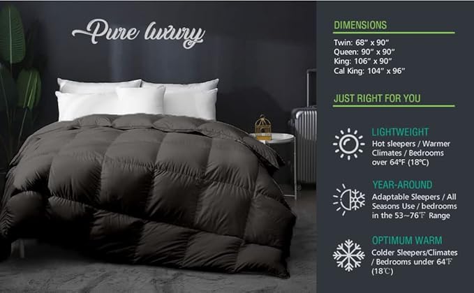 9.8 NEWTON Eco Friendly All Seasons Feather Down Alternative Comforter Full/Queen Size - Box Pleated Down Alternative Duvet Quilt Comforter Insert with Corner Tabs (90x90, Dark Gray)