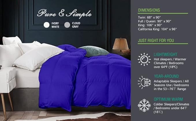 9.8 NEWTON Eco Friendly Oversized King Comforter 120x132 Down Alternative for All Season,Royal Blue Quilted Duvet Insert with All Side Corner Tabs Microfiber Silicon Mix 700+ Fill Power Comforter