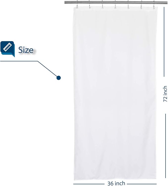 Barossa Design Waterproof Fabric Stall Shower Curtain or Liner 36 inch Wide Half Size Microfiber, Hotel Quality Stand-up Small Narrow Single Shower Curtain, Machine Washable, White, 36x72