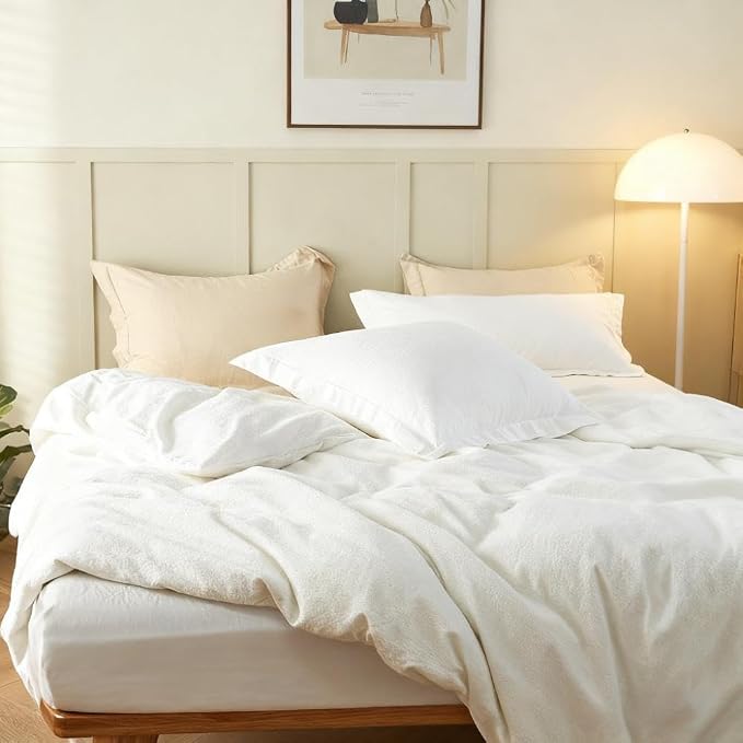 Simple&Opulence French Linen Duvet Cover Set 68" x 86"- 2 Pieces (1 Comforter Cover,1 Pillowcase)- Natural Flax Cotton Blend-Solid Color Breathable Farmhouse Bedding-Off White, Twin