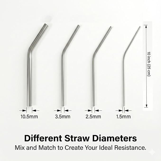 Singing Straw for Vocal Training, Set of 4 - Stainless Steel Vocal Trainer for Singing & Breath Control. Portable SOVT Tool with Cleaning Brush. Reusable Straw for Pitch, Voice Recovery, Vocal Warm up