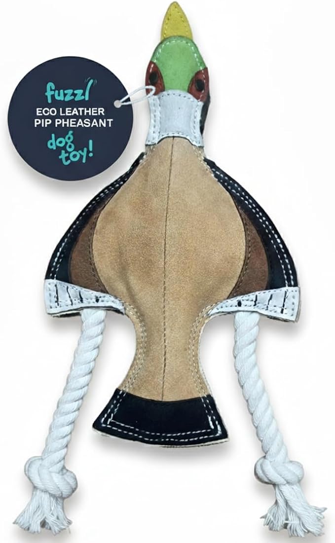 Fuzzl Eco Leather Pip Pheasant Toy Natural and Tough Dog Toys - Long Lasting Chew Toys for Aggressive Chewers - Strong Dog Toy for Dogs and Puppy