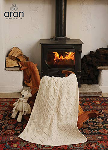 Aran Woollen Mills Supersoft Merino Knit Patch Cot Throw 22" x 32" (Natural)