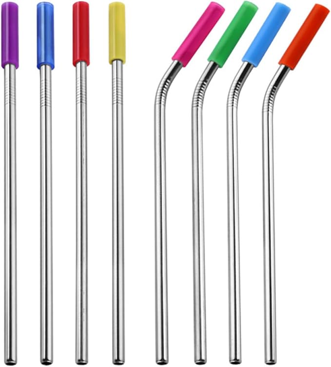 Toyvian 6pcs 304 Stainless Steel Drinking Tubes with Scratch-resistant Silicone Tips Set, Reusable Eco-conscious Straws for Home and Restaurant Use Random Color