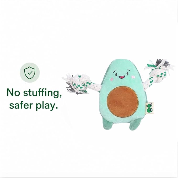 Green Sheep Puppy Plush Dog Toy, No Stuffing Squeaky Toy with Recycled Cotton Rope for Teething, Comfort and Gentle Play, Small Dogs and Puppies, Avacado