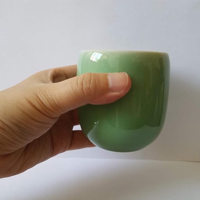 Handmade Celadon Ceramic 5oz Teacups Japanese Style Coffee Cup Porcelain Mugs for Tea and Beer(1, Green)