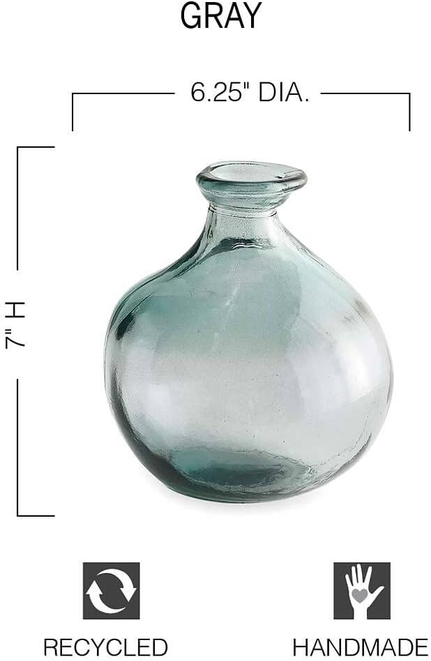 VivaTerra Recycled Bubble Glass Balloon Vase – Handblown Glass Vases for Centerpieces – Unique Organic Shape in a Delicate Grey Color – Sustainable and Unique Home Decor (7" H x 6.25" Dia.)