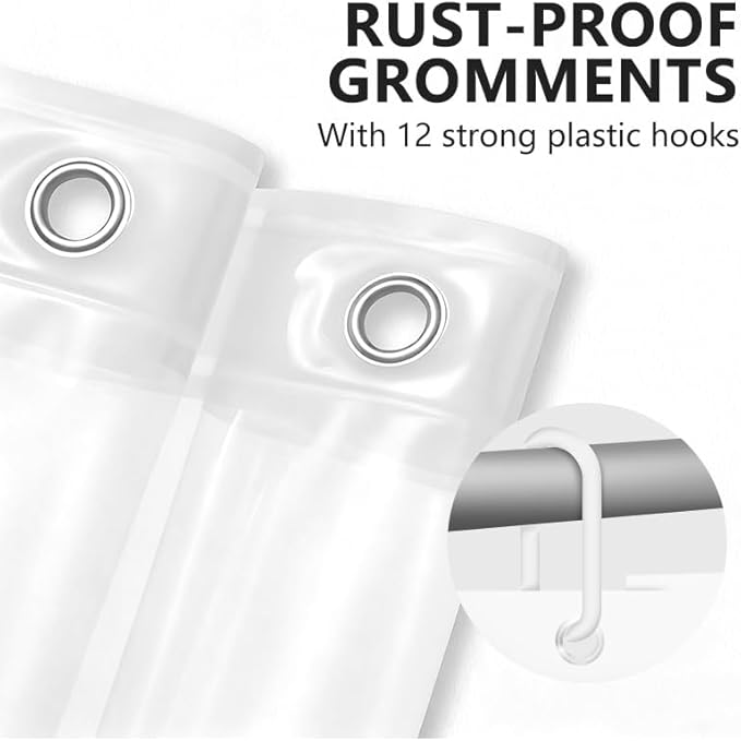 Vamelia Clear Shower Curtain Liner PEVA Plastic Bath Curtain Liners Lightweight Waterproof Bathroom Curtains with Hooks