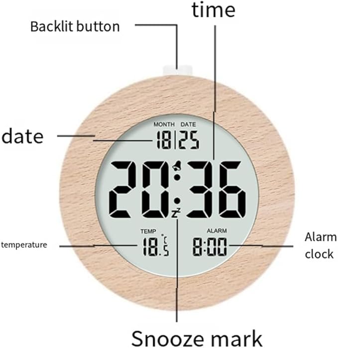 Wooden Digital Alarm Clock for Bedrooms,Wood 4In Battery Powered Alarm Clock with Snooze and Nightlight,LCD Desk Clock,A