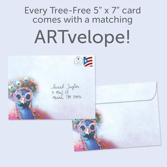 Tree-Free Greetings Fabulous Peacock Birthday Card - 1 Recycled 5x7 Card & Matching Envelope, Thick Cardstock, Made in USA - Flamboyant Bird Celebration