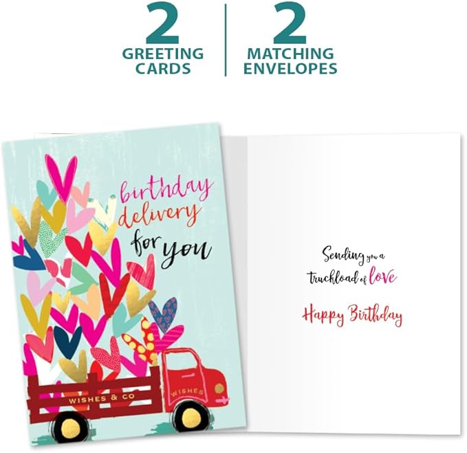 Tree-Free Greetings - Birthday Cards - Artful Designs - 2 Cards + Matching Envelopes - Made in USA - 100% Recycled Paper - 5 x 7 - Special Delivery (GT61223)
