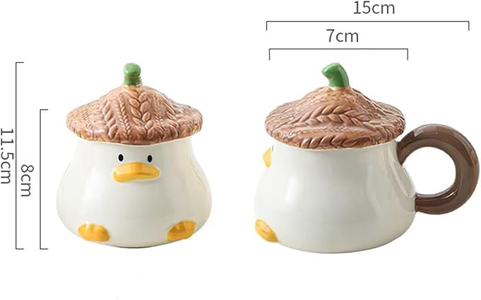 Coffee Mug Cups Ceramic Tea Cup Duck Animal Shaped Handmade Pottery Cute Mugs With Textured Lid Handle Office Home Hot Ice Chocolate Milk Mugs Gifts Microwave Dishwasher Safe 13 Oz Travel Mug (Brown)