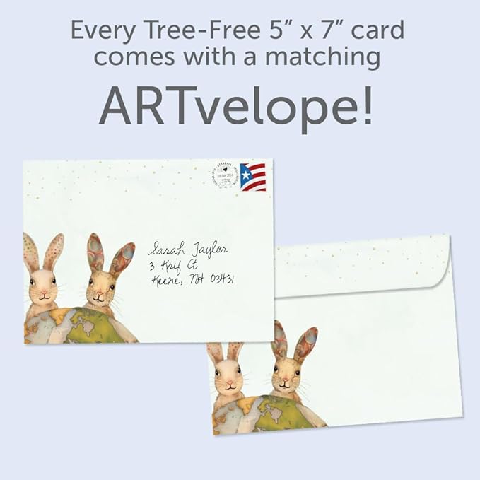 Tree-Free Greetings - Birthday Card - Artful Designs - 1 Greeting Card + Matching Envelope - Made in USA - 100% Recycled Paper - 5 x 7 - Earth Rabbits (GO69862)
