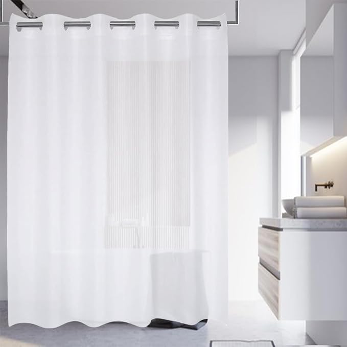 No Hooks Waterproof Shower Curtain Liner PEVA 72"x72" No Hook Bathroom Shower Curtain Water Wave (Frost B)