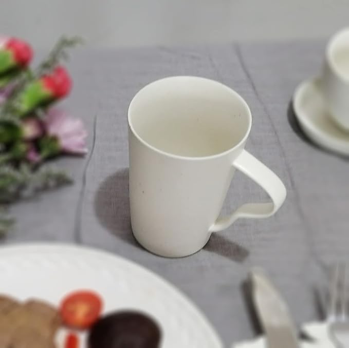 Small Chic Pottery Espresso Coffee Mug, Rustic Handmade Clay Tea Cup for Home and Office with Unique Handle, Dishwasher& Microwave safe, Matte Ivory White 9oz