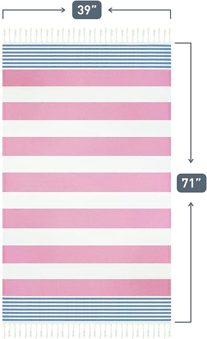 HAVLULAND Turkish Beach Towels, Oversized 40"x72" Turkish Bath Towel, Highly Absorbent Quick Dry Sand Free Beach Towels for Beach Pool Spa Gym Yoga Travel Camping Picnic Blanket - Pink/Blue