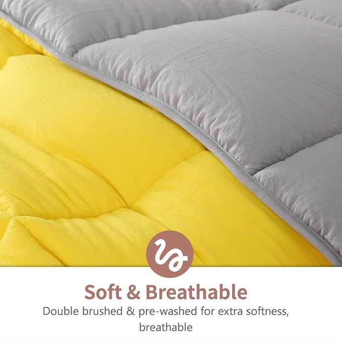 APSMILE Reversible Full/Queen Bed Comforter - All-Season Down Alternative Comforter, Ultra-Soft Cloud Fluffy Microfiber Quilt Duvet, Illuminating Yellow/Ultimate Gray