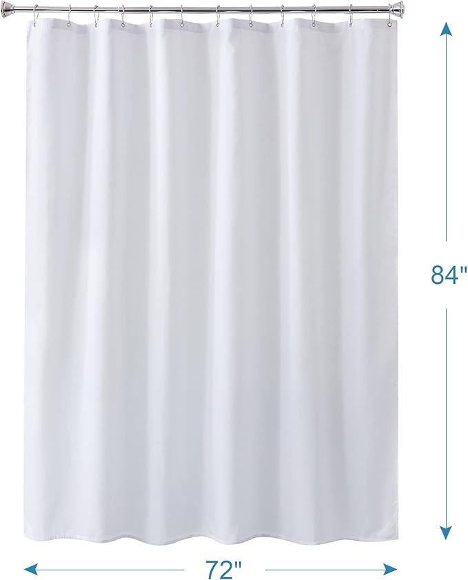 Amazer Extra Long White Shower Curtain Liner Washable, 72 x 84 Inches, Fabric Shower Liner with 2 Bottom Stones, Waterproof 2-in-1 Shower Curtain and Liner, 12 Grommet Holes, Hotel Quality, White