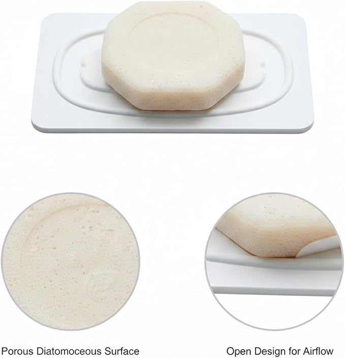 Diatomaceous Earth Soap Dish, Fast-Drying Stone Tray for Bar Soap, White (1 PC)